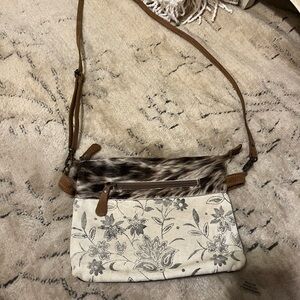 Myra Bag Cream and Brown Crossbody Bag with Leopard and Floral Design